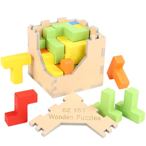 Hölzerne Würfel Puzzle 3D Gehirn Teaser hölzerne Puzzles für Erwachsene und Kinder Genius Skills Builder T-Shape Pieces Fun Desk Game Educational Magic Cube Spielzeug von Falafoty