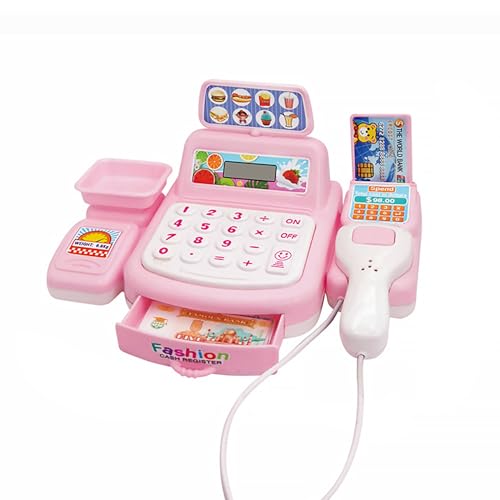 Kinderspielzeug Mini Registrierkasse mit Scanner, Echtem Rechner und Sounds, Kaufladen Zubehör für Kinder Rollenspiel Geld Einkaufen Spielkasse, Geschenk für Mädchen Jungen ab 3 Jahren (Rosa) von Falafoty