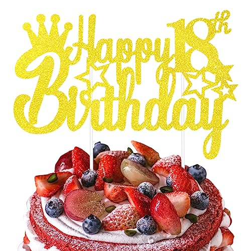 Personalisierte Happy Birthday Cake Glitter Cupcake Topper, Geburtstagstorte Dekorationen für Mädchen Jungen Party Supplies, Happy Birthday Zeichen für Kuchen, 18. Geburtstag Dekoration (Gold) von Falafoty