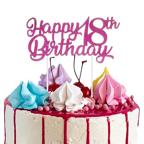 Personalisierte Happy Birthday Cake Glitter Cupcake Topper, Geburtstagstorte Dekorationen für Mädchen Jungen Party Supplies, Happy Birthday Zeichen für Kuchen, 18. Geburtstag Dekoration (Rose Rot) von Falafoty