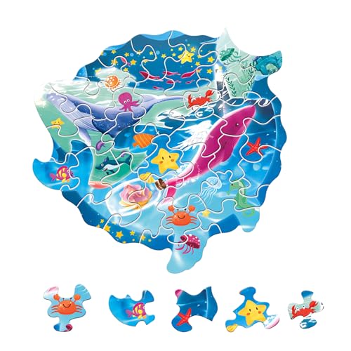 Puzzle Kinder, Tier Puzzlespiele Lernspiele Puzzle Spielzeug Geschenk für Kleinkinder Jungen Mädchen, Einzigartige Tierform Herausfordernde Puzzles für Kinder Erwachsene Familien Spiel (Ozean) von Falafoty