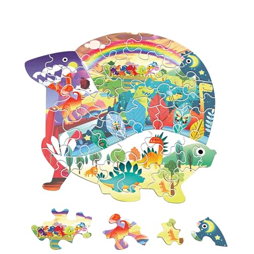 Puzzle Kinder, Tier Puzzlespiele Lernspiele Puzzle Spielzeug Geschenk für Kleinkinder Jungen Mädchen, Einzigartige Tierform Herausfordernde Puzzles für Kinder Erwachsene Familien Spiel (Dinosaurier) von Falafoty