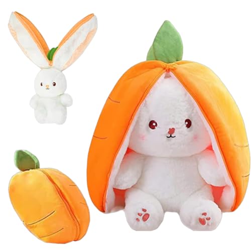 Falaquer Hasen Verstecken 20cm, Osterhase Plüschtier, Gefülltes Kaninchen mit Karotten und Erdbeeren, Osterhase Gefülltes Plüschtier Hase, Kuscheltier Osterhase Puppe Geschenk für Kinder(Karotte) von Falaquer