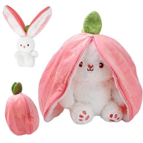 Hasen Verstecken, Kaninchen mit Karotten und Erdbeeren, Osterhase Plüschtiere, Kaninchen Plüschtier, Karotte Erdbeer Kuscheltier, Ostergeschenke Für Kinder, Jungen, Mädchen von Falaquer