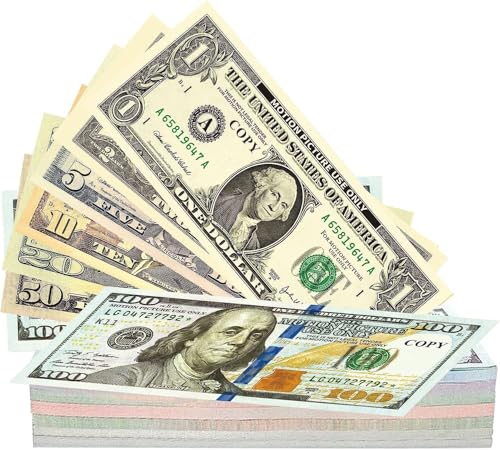 Dollar Spielgeld, Prop Money, Dollar Scheine Originalgröße, Spielgeld Dollars Fake Geld, Spielgelds Kinder, Enthält 1$, 5$, 10$, 20$, 50$ Und 100$, für Kinder Kaufladen, Cash Film Play Toy Set von Falaquer
