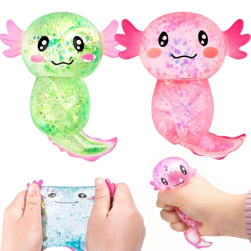 2 Stück Axolotl Spielzeug, weiche Axolotl, Squeeze Toy, Stress Relief Squishy Ball, Lustiges Squishy Antistress Spielzeug,Salamander Stressabbau Spielzeug, für Erwachsene und Kinder von Falaquer