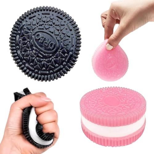 2 Stück Oreo Squishy, Keks-Förmiges Spielzeug, Fufu Squishy, Taba Squishy Oreo Stressabbau-Spielzeug, Squishy Squeeze Spielzeug, Antistress Spielzeug für Erwachsene und Kinder (Rosa+Schwarz) von Falaquer