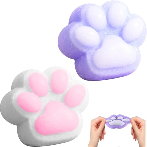Cat Paw Squeeze Toy, 2 Stück Soft Cat Paws Squishy Toy, Süße Katzenpfoten Quetschspielzeuge, Fufu Squishy Squeeze Toy, Anti Stress Spielzeug, Mädchen Und Jungen Zum Entspannen(Weiß+Lila) von Falaquer