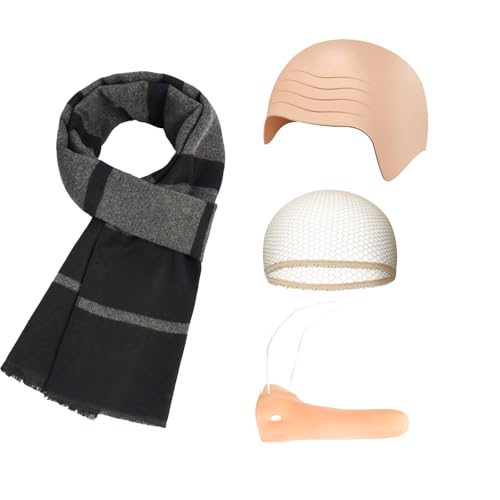 Falinpitos Halloween-Kostüm für Erwachsene, kahle Nase, schwarz-grau, gestreift, Schal, Perücke, Kappe, Halloween, Cosplay, Party-Zubehör, 4 Stück Falinpitos Halloween-Kostüm für Erwachsene, kahle Nase, schwarz-grau, gestreift, Schal, Perücke, Kappe, Halloween, Cosplay, Party-Zubehör, 4 Stück von Falinpitos