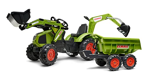 Falk KAYL1010W Tractopelle à pédales Claas Avec excavatrice arrière et remorque basculante Double essieu Traktor Tretlader, grün von Falk