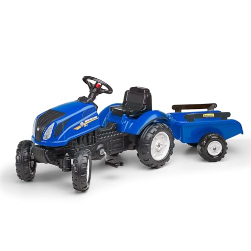 Falk - Traktor mit Pedalen New Holland mit Anhänger – ab 2 Jahren Motorhaube zum Öffnen – Lenkrad mit Hupe – 3080AB, blau Falk - Traktor mit Pedalen New Holland mit Anhänger – ab 2 Jahren Motorhaube zum Öffnen – Lenkrad mit Hupe – 3080AB, blau von Falk