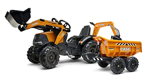 Falk - Bagger mit Pedalen Case CE mit Bagger und Kippanhänger – ab 3 Jahren Frontbagger und schwenkbarer Bagger – Anhänger kippbar – Drehbarer Sitz – 997 W von Falk