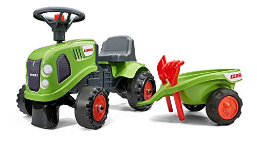 Falk Traktor Claas mit Anhänger – ab 12 Monaten Schaufel und Rechen inklusive – 2 Personalisierungsstile – Nummernschild personalisierbar – 212C von Falk