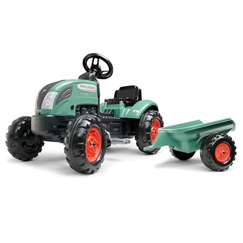 FALK Traktor mit Pedalen Farm Lander mit Anhängern, ab 2 Jahren, 50% recycelter Kunststoff, Lenkrad mit Hupe - 2054L, 2054L, Dunkelgrün - 2054L von Falk