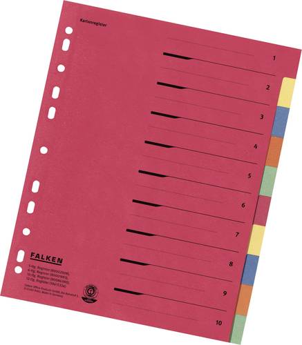 Falken 80086390 Register DIN A4, Überbreite blanko Karton Mehrfarbig 10 Registerblätter mit Organi von Falken