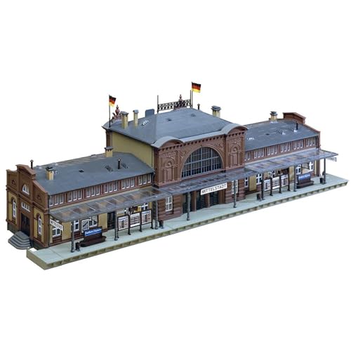 FALLER Bahnhof Mittelstadt Modellbausatz mit 335 Einzelteilen 446 x 160 x 130 mm I Modelleisenbahn Zubehör H0 Gebäude I Modelleisenbahn H0 Bahnhof von FALLER