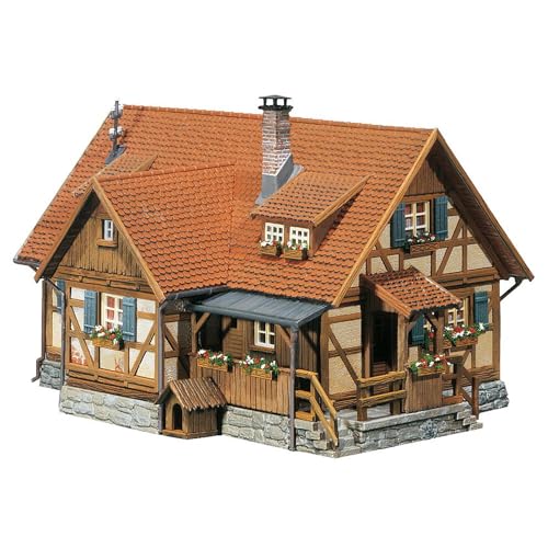 FALLER Ländliches Fachwerkhaus Modellbausatz mit 213 Einzelteilen 77x57x50mm I Modelleisenbahn Zubehör N I Modelleisenbahn Fachwerkhaus mit Dachgauben, Holz von FALLER