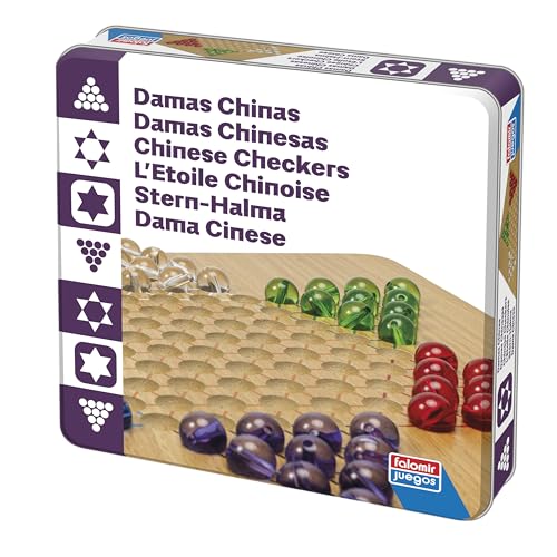 Falomir Chinesische Damen Deluxe | Bunte und lustige Strategie | Blechdose | ab 2 Spielern (Alter 6+) von Falomir