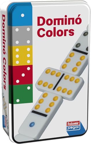 Falomir Domino Colors | Vibrante und pädagogische Strategie | Blechdose | für 2-4 Spieler (Alter 6+) von Falomir