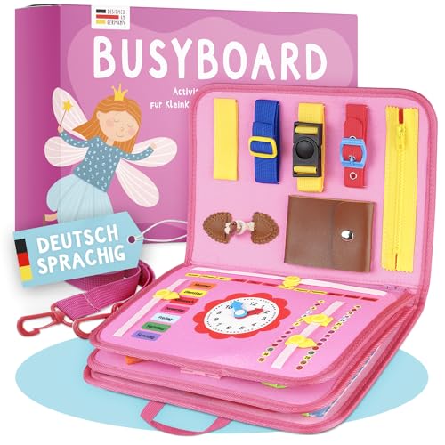 Famifidus Busy Board Deutsch - Unser Montessori Spielzeug für die Entwicklung deines Kindes I Das Activity Board als tolles Geschenk & super Reisespielzeug (Pink) von Famifidus