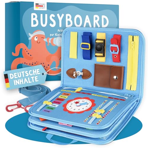 Famifidus Busy Board Deutsch - Unser Montessori Spielzeug für die Entwicklung deines Kindes I Das Activity Board als tolles Geschenk & super Reisespielzeug (Hellblau) von Famifidus