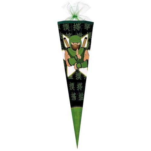 Familando große Schultüte für Jungen und Mädchen Zuckertüte 85cm 6-eckig mit Tüllverschluss zur Einschulung (Ninja grün) von Familando
