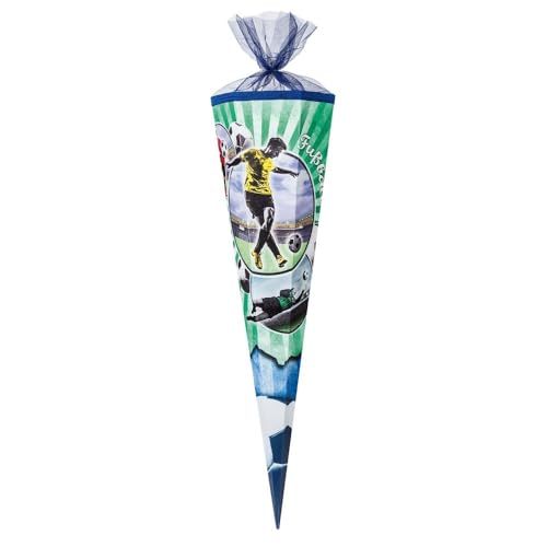 große Schultüte für Jungen und Mädchen Zuckertüte 85cm 6-eckig mit Tüllverschluss zur Einschulung (Fußball) von Familando