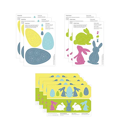 Familienmomente 10 Bastelbogen zum Prickeln Ostern (3x Hasen, 3x Ostereier, 4x Oster-Windlichter) DIN A5 von Familienmomente