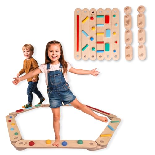 Family Nation, Montessori Sensorischer Balanceweg, Set mit 14 modularen Teilen aus Holz, hilft bei der Entwicklung der Piscomotorie, Spiel für Kinder ab 2 Jahren von Family Nation