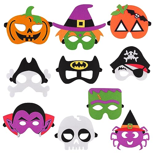 Famini 10 Teilige Kinder Party Masken, Halloween Maske Kinder, Halloween Filz Masken mit Elastischen Seil für Kinder Cosplay Masken Kindermaske für Erwachsene und Kinder Geburtstagsparty (Halloween) von Famini