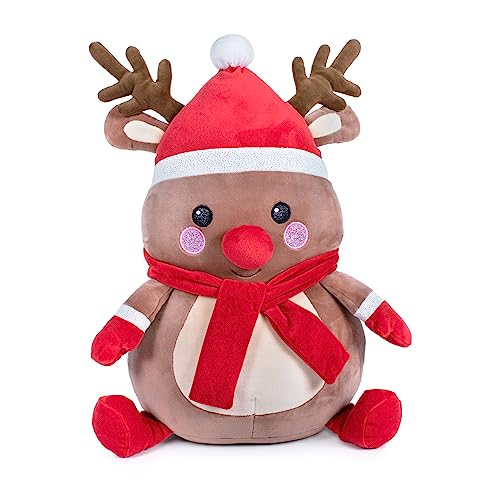 Famosa Softies Rudolf 760022343 Weihnachts-Plüschtier, 45 cm, dekoratives Rentier mit rotem Schal und Mütze, weich und kuschelig, als Geschenk für alle älteren Mädchen und Jungen, berühmt (760022343) von Famosa softies