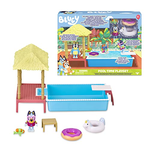 Bluey - Playset Pool Time, Schwimmbad, komplettes Spielset mit 1 Mini-Figur Zubehör, ideal für die Vervollständigung des Hauses, Jungen und Mädchen ab 3 Jahren, Berühmt (BLY22000) von Bluey