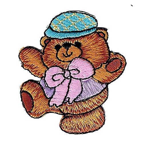 Fan-Omenal Aufnäher Patches - Bär Teddy Bärchen mit rosa Schleifchen und Hut (BR850/4) Gr. ca. 5 x 5,5 cm von Fan-Omenal