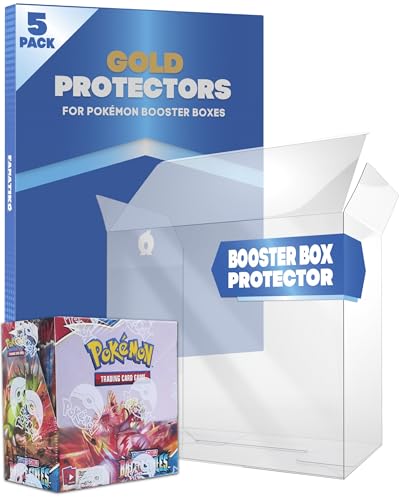 Fanatiko Pack mit 5 und 10 Gold Protectors für Pokemon Booster Box – Pokemon Karten Box 0,5mm Dicke – UV-Schutz für Deine Pokemon Box von Fanatiko