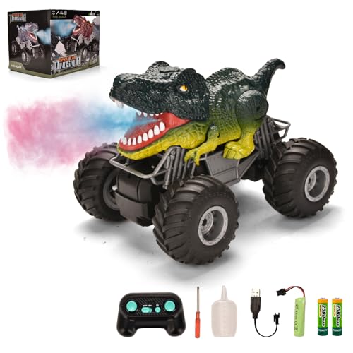 Fanbusa 2.4Ghz Dinosaur toy RC car, monster Truck with spray, Dinosaur sound and light, Dinosaur toys for 3 4 5 6 7 8 9 years old boys and girls, all-Terrain electric toy car von Fanbusa
