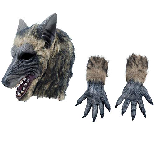 Fancy Dress VIP Express Erwachsene Big Bad Wolf Werwolf Overhead Maske und Paar Krallen Handschuhe Hände Halloween Kostüm Kit von Fancy Dress VIP Express