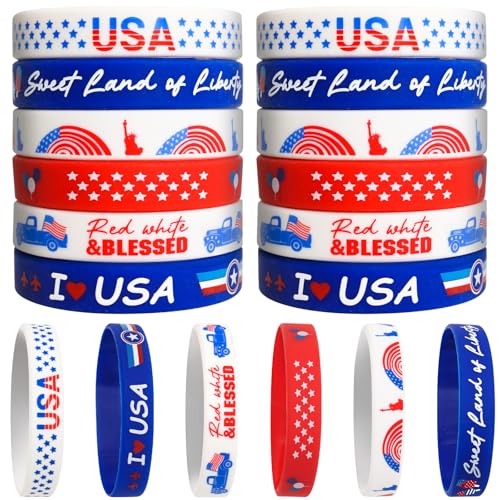 Silikon-Armbänder zum 4. Juli, patriotisch, rot, weiß, blau, Gummi-Armbänder, amerikanische Flagge, Zubehör für Kinder, Erwachsene, Unabhängigkeitstag, Parade, Dekorationen, Klassenzimmer, Geschenke von Fancy Land