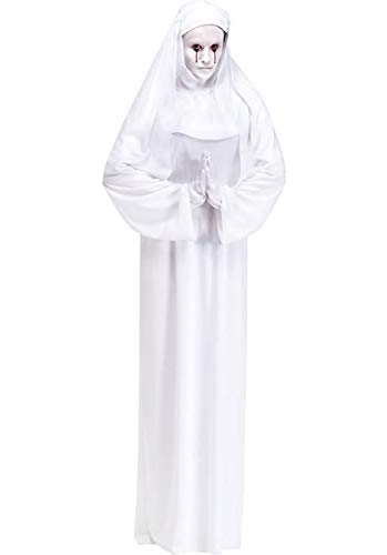 Fancy Me Damen Voll Länge Halloween Weiß Geist Gruselig Mary Tv Nonne Horrorfilm Kostüm Kleid Outfit von Fancy Me