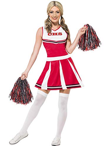 Fancy Ole - Damen Frauen Frauen High School University Cheerleader Kostüm mit Kleid und Pom Poms, perfekt für Karneval, Fasching und Fastnacht, L, Rot von Fancy Ole