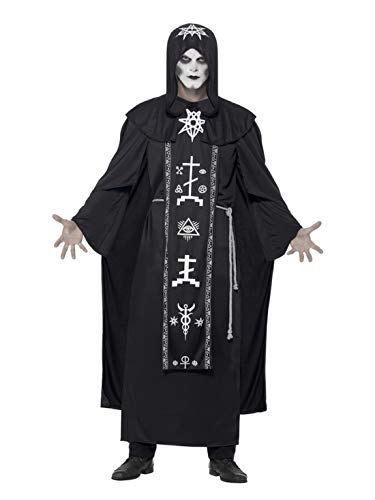 Fancy Ole - Herren Männer Männer schwarzer Magier Sektenführer Satanisten Priester Kostüm, Kapuzenrobe und Gürtel, perfekt für Halloween Karneval und Fasching, One Size, Schwarz von Fancy Ole