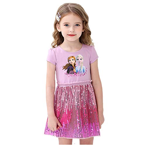 Fancyland ELSA Kleider Glanz Sommer-Kleid Kurzarm Frozen 2 Eiskönigin 2 Prinzessin Eisprinzessin Kostüm mit Cape Mädchen Kinder (Rot, Körpergröße 100cm) von Fancyland
