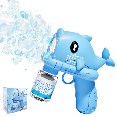 Seifenblasenpistole Elektrisch, Fancysky Seifenblasen Pistole fur Kinder, mit 150ml Seifenblasenflüssigkeit, Seifenblasenmaschine mit Licht, Geeignet fur Partys, Park, Hochzeiten (Blauer Delphin) von Fancysky