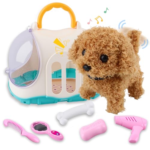 Fancysky Elektrischer Hund Kinder, Interaktives Hundespielzeug, Hund SpielzeugKinder Läuft Bellt, Kuscheltier Hund, Mädchen Spielzeug, Roboterhund fürKinder, Spielzeug Hund Läuft Bellt (Teddyhund) von Fancysky
