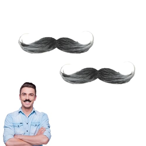 2 Stück Schnurrbart zum Ankleben, Schnauzer zum Ankleben, Fake Bart Fasching, Man Klebebart Künstlicher, Funny 80er Schwarz Oberlippenbart Cosplay Kostüm für Halloween Weihnachten (Schwarz) von FangBoJie