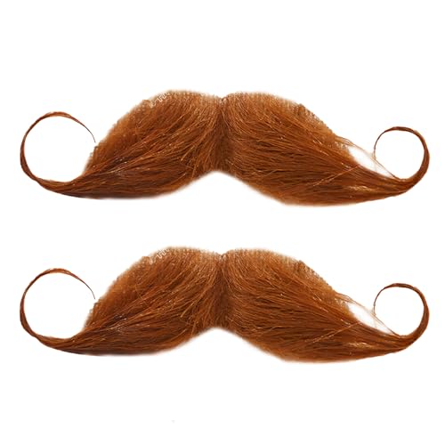 2 Stück Schnurrbart zum Ankleben, Schnauzer zum Ankleben, Fake Bart Fasching, Man Klebebart Künstlicher, Funny 81er Schwarz Oberlippenbart Cosplay Kostüm für Halloween Weihnachten (Braun) von FangBoJie
