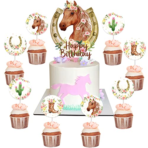 25 Stück Pferde-Kuchendekorationen für Mädchen, Geburtstag, Western-Cowgirl-Geburtstag, Cupcake-Topper mit Pferdestiefeln für Mädchen, Pferderennen, Geburtstagskuchen-Dekorationen von Fangleland