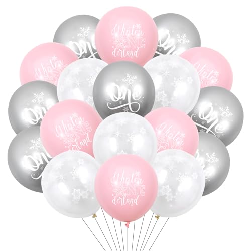 50 Stück Winter Onederland Luftballons zum 1. Geburtstag, rosa silberfarbene Schneeflocken-Ballon-Set für Mädchen, Winterwunderland, erste Geburtstagsparty-Dekorationen 50 Stück Winter Onederland Luftballons zum 1. Geburtstag, rosa silberfarbene Schneeflocken-Ballon-Set für Mädchen, Winterwunderland, erste Geburtstagsparty-Dekorationen von Fangleland