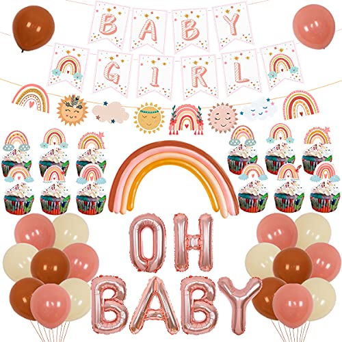 Boho-Regenbogen-Baby-Party-Dekorationen, Böhmische Ballon-Banner für Mädchen, Wolken-Babyparty, Partyzubehör von Fangleland