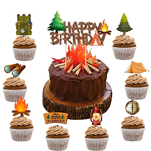 Fangleland Camping-Thema Happy Birthday Kuchendekoration mit 24 Cupcake-Plektren, Taschenlampe, Lagerfeuer für Camping, Abenteuer, Geburtstagsparty-Dekorationen Fangleland Camping-Thema Happy Birthday Kuchendekoration mit 24 Cupcake-Plektren, Taschenlampe, Lagerfeuer für Camping, Abenteuer, Geburtstagsparty-Dekorationen von Fangleland