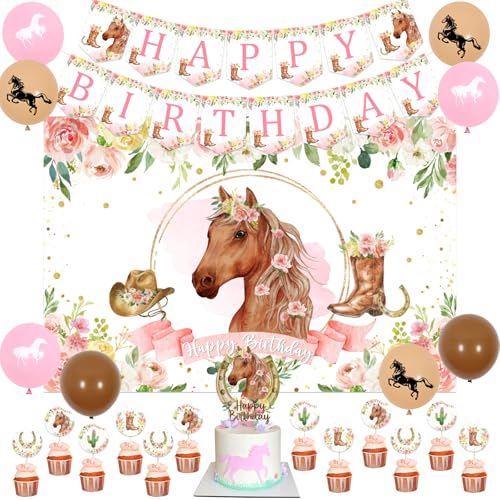 Pferd Geburtstag Party Dekorationen Kit für Mädchen - Pferd Themen Banner & Fotohintergrund, Pferd Kuchen Cupcake Topper, Racing Horse Ballons, Pferd Western Cowgirl Happy Birthday Party Supplies Pferd Geburtstag Party Dekorationen Kit für Mädchen - Pferd Themen Banner & Fotohintergrund, Pferd Kuchen Cupcake Topper, Racing Horse Ballons, Pferd Western Cowgirl Happy Birthday Party Supplies von Fangleland
